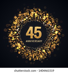 45 years anniversary isolated vector design element. Forty five birthday logo with blurred light effect on dark background