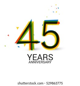45 Years Anniversary. Layered and Colorful. Logo Celebration Isolated on White Background 