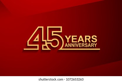 45 years anniversary line style design golden color with elegance red background for celebration