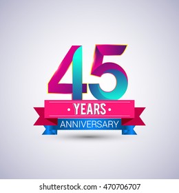 45 years anniversary logo, blue and red colored vector design