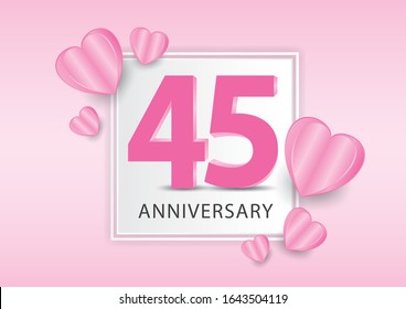 45 Years Anniversary Logo Celebration With heart background. Valentine’s Day Anniversary banner vector template