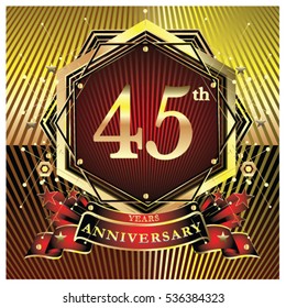 45 years anniversary logo celebration with ring and ribbon. Symbol and template for greeting card