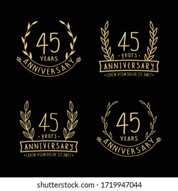 45 years anniversary logo collection. 45th years anniversary celebration hand drawn logotype. Vector and illustration.