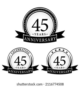 45 years anniversary logo collections. Set of 45th Anniversary logotype template. Vector and illustration.
