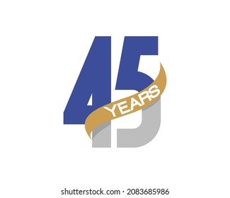 45 years anniversary logo design. Birthday number with golden ribbon