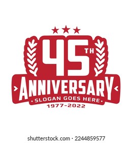 45 years anniversary logo design template. 45th anniversary celebration logotype. Vector and illustration.