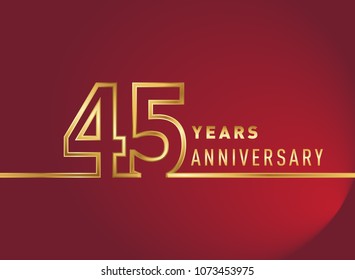 45 years anniversary logo, gold colored isolated with red background