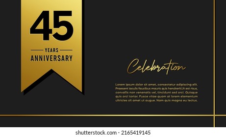 45 Jahre Jubiläum Logo mit goldenem Band für Broschüren, Broschüren, Poster, Banner, Web, Einladung oder Grußkarte. Vektorgrafiken.