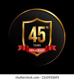 45 Years Anniversary Logo Golden Shield Stock Vector (Royalty Free ...