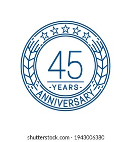 45 years anniversary logo template. 45th line art vector and illustration.