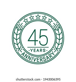 45 years anniversary logo template. 45th line art vector and illustration.