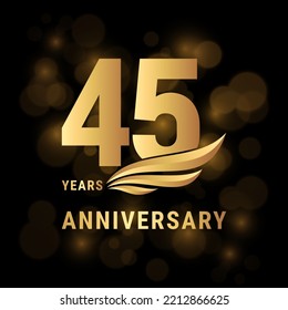 45 Years anniversary logo, Template design with gold color for poster, banners, brochures, magazines, web, booklets, invitations or greeting cards. Vector illustration