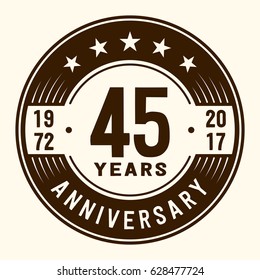 45 years anniversary logo template. Vector and illustration.