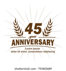 45 years anniversary logo. Vector and illustration.