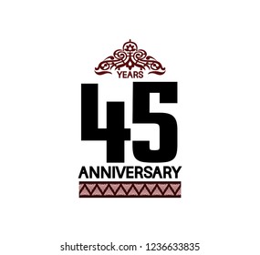 45 years anniversary logotype brown color with traditional ornament isolated on white background