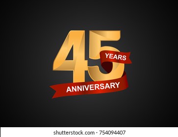 45 years anniversary logotype with elegance gold color and warp red ribbon