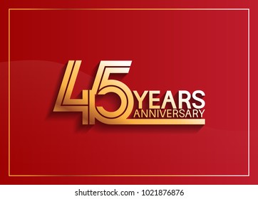 45 years anniversary logotype with golden multiple line style on red background for celebration