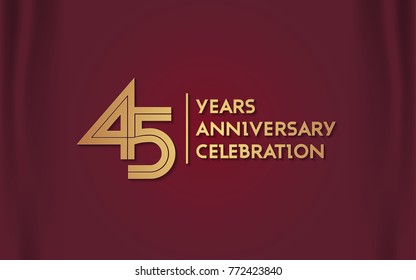 45 Years Anniversary Logotype with  Golden Multi Linear Number Isolated on Red Curtain Background
