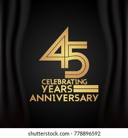 45 Years Anniversary Logotype with  Golden Multi Linear Number Isolated on Black Background