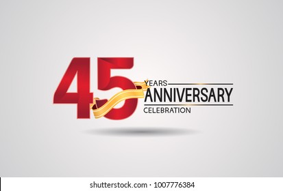 45 years anniversary logotype with red color and golden ribbon isolated on white background for celebration event