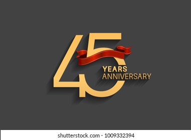 45 years anniversary logotype with red ribbon and golden color for celebration event