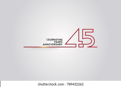 45 Years Anniversary logotype with red colored font numbers made of one connected line, isolated on white background for company celebration event, birthday