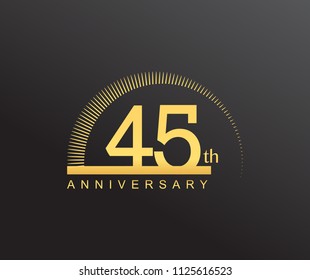 45 years anniversary logotype with single line golden color and golden ring for anniversary celebration