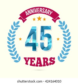 45 Years Anniversary with Low Poly Design and Laurel Ornaments