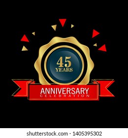 45 years anniversary - modern design celebrating. 45 years anniversary celebration simple logo. ribbon,balloon, gold emblem