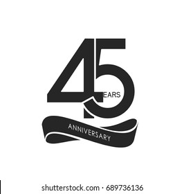 45 years anniversary pictogram vector icon, 45 years birthday logo label, black and white stamp isolated