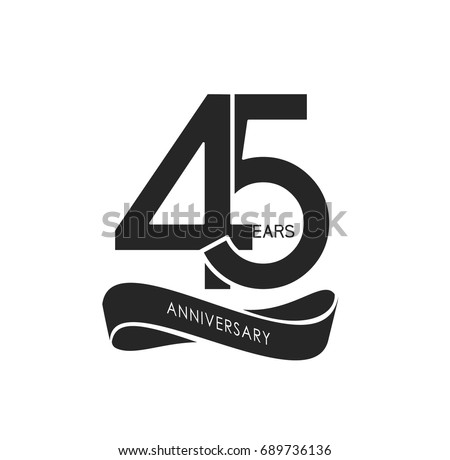 45 years anniversary pictogram vector icon, 45 years birthday logo label, black and white stamp isolated