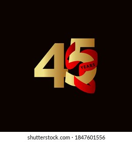 45 Years Anniversary Ribbon Celebration Vector Template Design Illustration