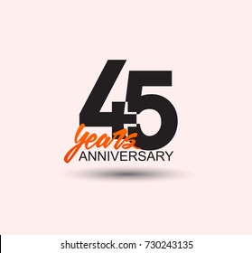 45 years anniversary simple design with negative style and yellow color isolated in white background