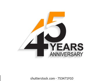 45 years anniversary simple design with white slash in orange and black number for celebration event