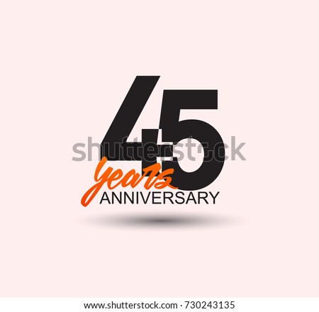 45 years anniversary simple design with negative style and yellow color isolated in white background