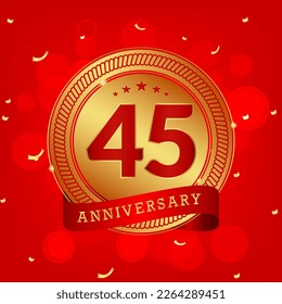 45 years anniversary. Anniversary template design concept with gold and red colors , design for event, invitation card, greeting card, banner, poster, flyer, book cover and print. Vector Eps10