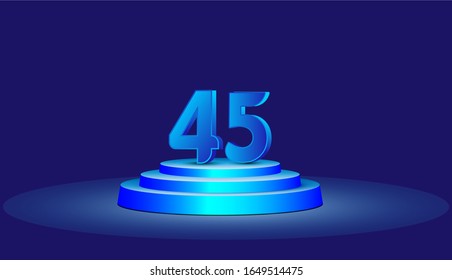 45 Years Anniversary Vector Template Design Illustration. Blue 3d Numbers with podium stage for celebration
