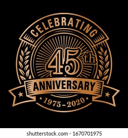 45 years of celebrations design template. 45th logo. Vector and illustrations.