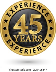 45 years experience gold label, vector illustration 