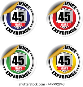 45 years experience sticker, button, label and sign set - vector
