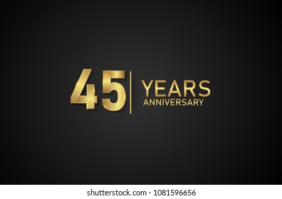 45 Years gold anniversary banner vector illustration isolated on black background