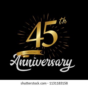 45 years gold anniversary celebration simple logo, isolated on dark background