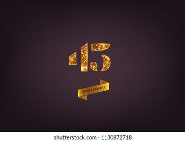 45 Years gold Anniversary logotype made from golden glitter isolated on black background for company celebration event, birthday