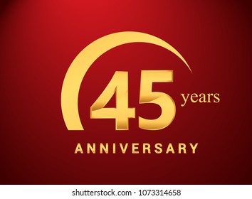 45 years golden anniversary logo with golden ring isolated on red background, can be use for birthday and anniversary celebration.