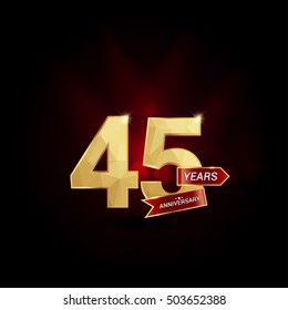 45 Years Golden Anniversary Logo Celebration with Red Ribbon, the Number using Low Poly Design