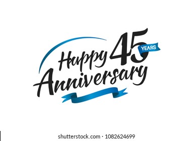 45 years happy anniversary celebration with blue swoosh and blue ribbon isolated on white background 