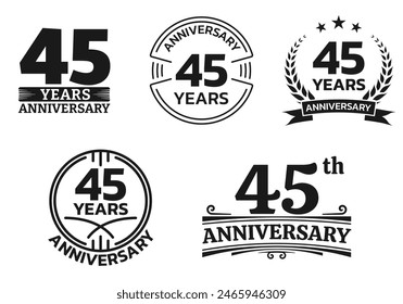 45 years icon or logo set. 45th anniversary celebrating sign or stamp. Jubilee, birthday celebration design element. Vector illustration.