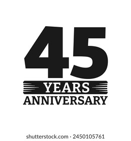 45 years logo or icon. 45th anniversary badge. Birthday celebrating, jubilee emblem design with number twenty. Vector illustration.