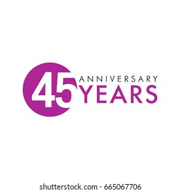 45 years old logo. Celebrating anniversary, congratulating vector numbers. Greetings of 45th idea. Colored traditional digital logotype of ages or % off.