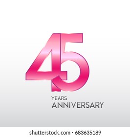 45 years pink anniversary. with overlapping number. for business, corporate, wedding, love, valentine logo celebration
